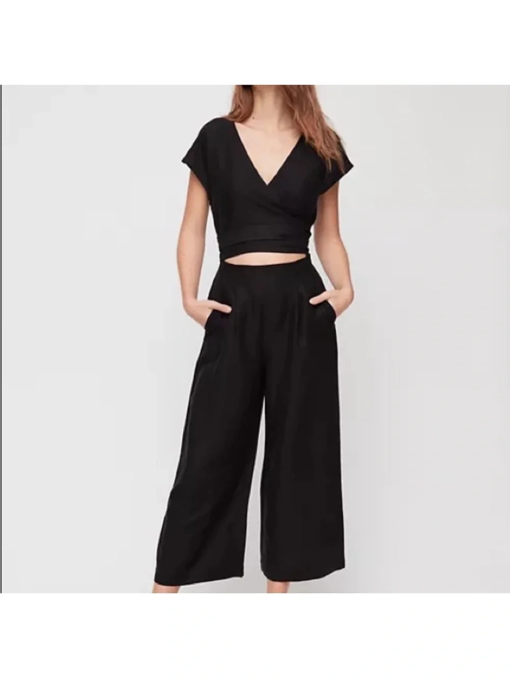 Aritzia Wilfred Brax Wide-Leg Black Wrap Jumpsuit